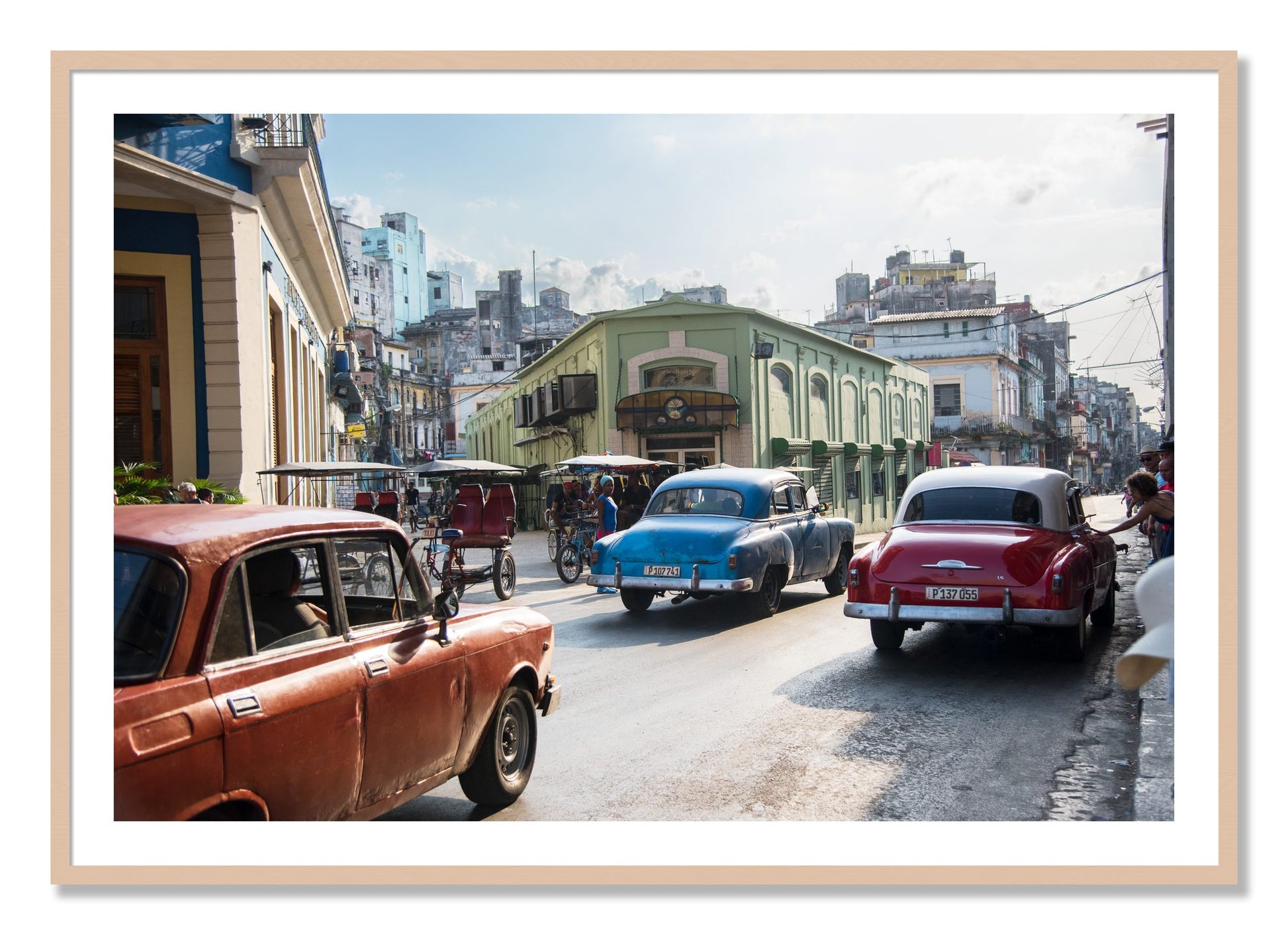 Framed photograph of Cuba by Dylan Ozanich, Maple frame, Borders