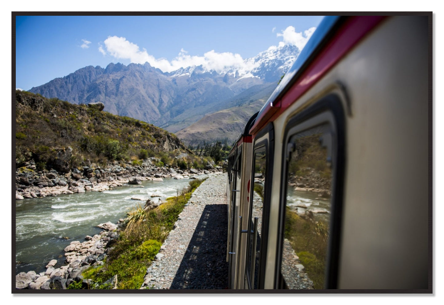Cusco To Aagua Caliente by Dylan Ozanich, 48×72 Full Bleed Print in a Black Walnut frame