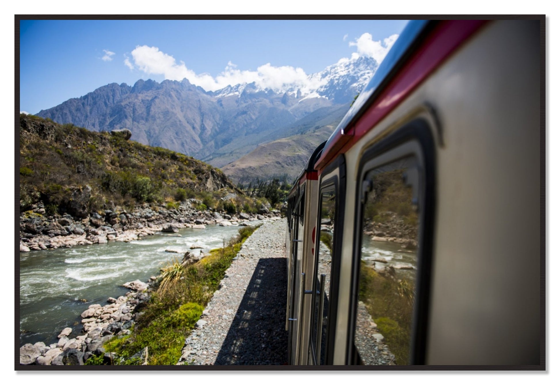 Cusco To Aagua Caliente by Dylan Ozanich, 48×72 Full Bleed Print in a Black Walnut frame