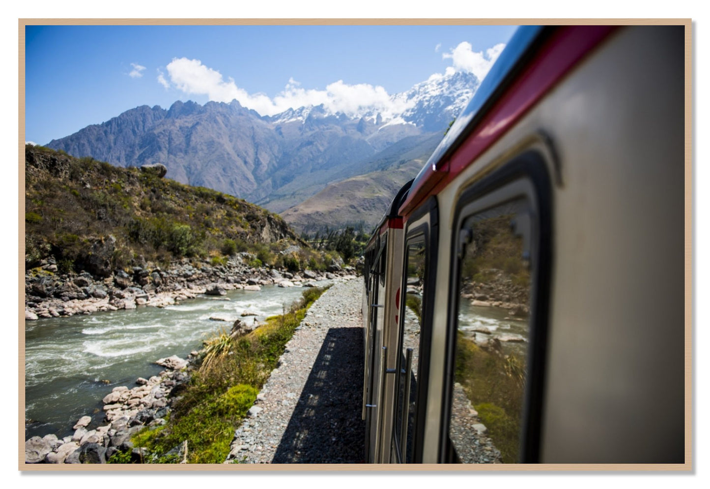 Cusco To Aagua Caliente by Dylan Ozanich, 48×72 Full Bleed Print in an Oak frame