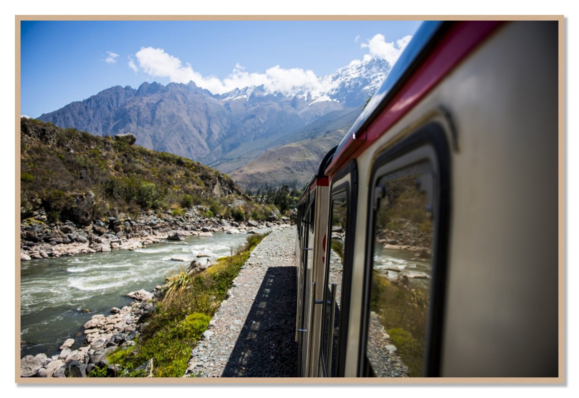 Cusco To Aagua Caliente by Dylan Ozanich, 48×72 Full Bleed Print in an Oak frame