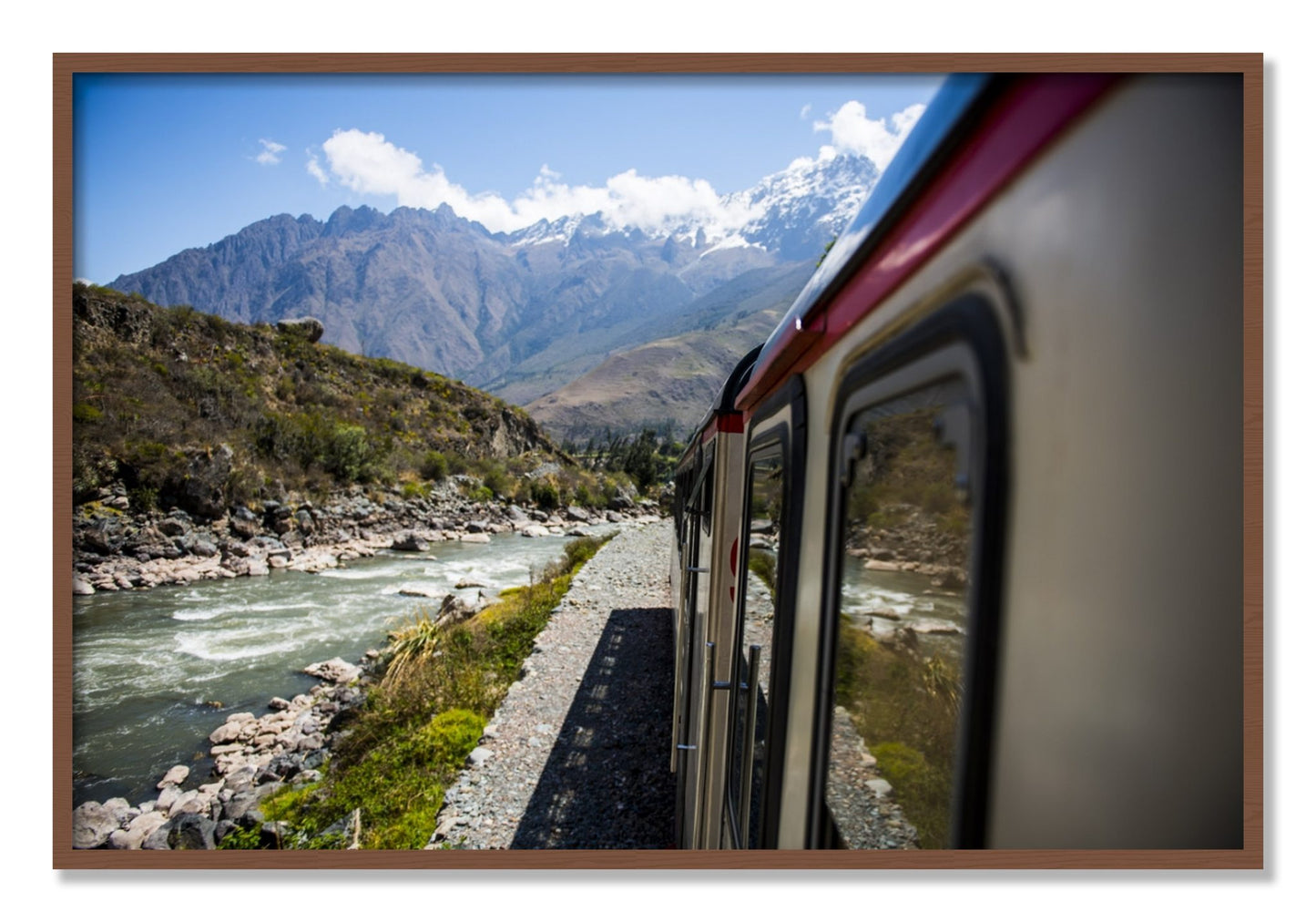 Framed photograph of Cusco To Aagua Caliente by Dylan Ozanich, Walnut frame, Full Bleed