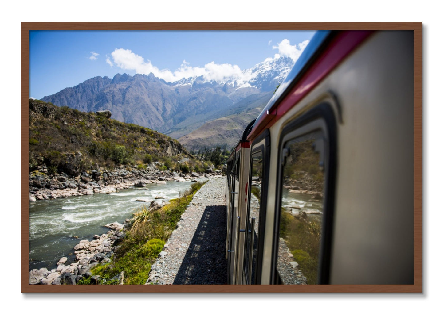 Framed photograph of Cusco To Aagua Caliente by Dylan Ozanich, Walnut frame, Full Bleed