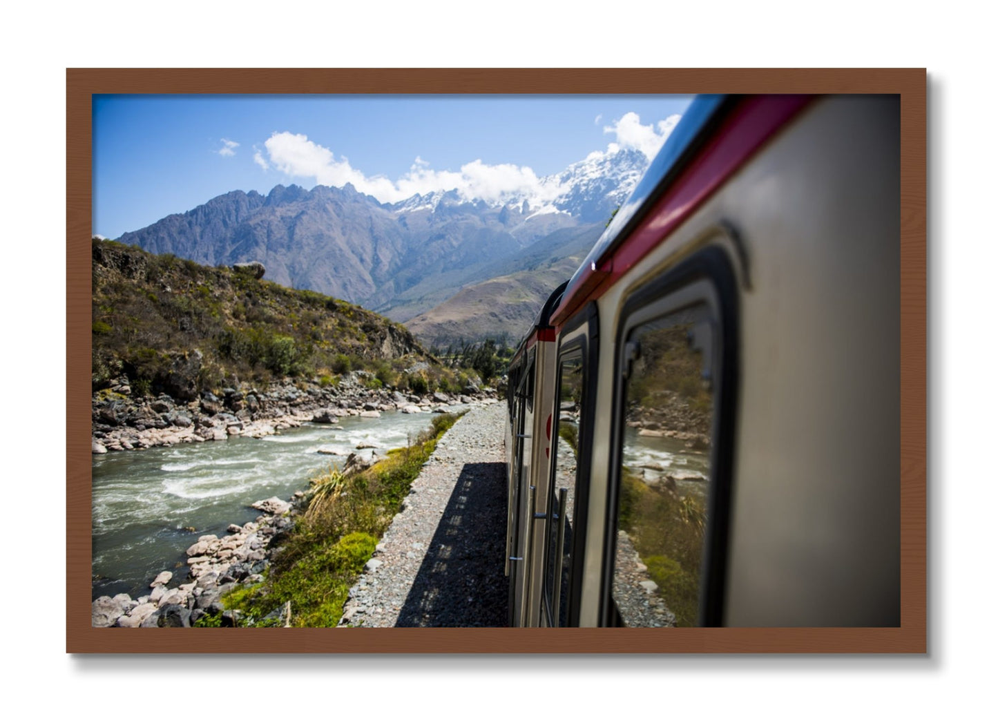 Framed photograph of Cusco To Aagua Caliente by Dylan Ozanich, Walnut frame, Full Bleed