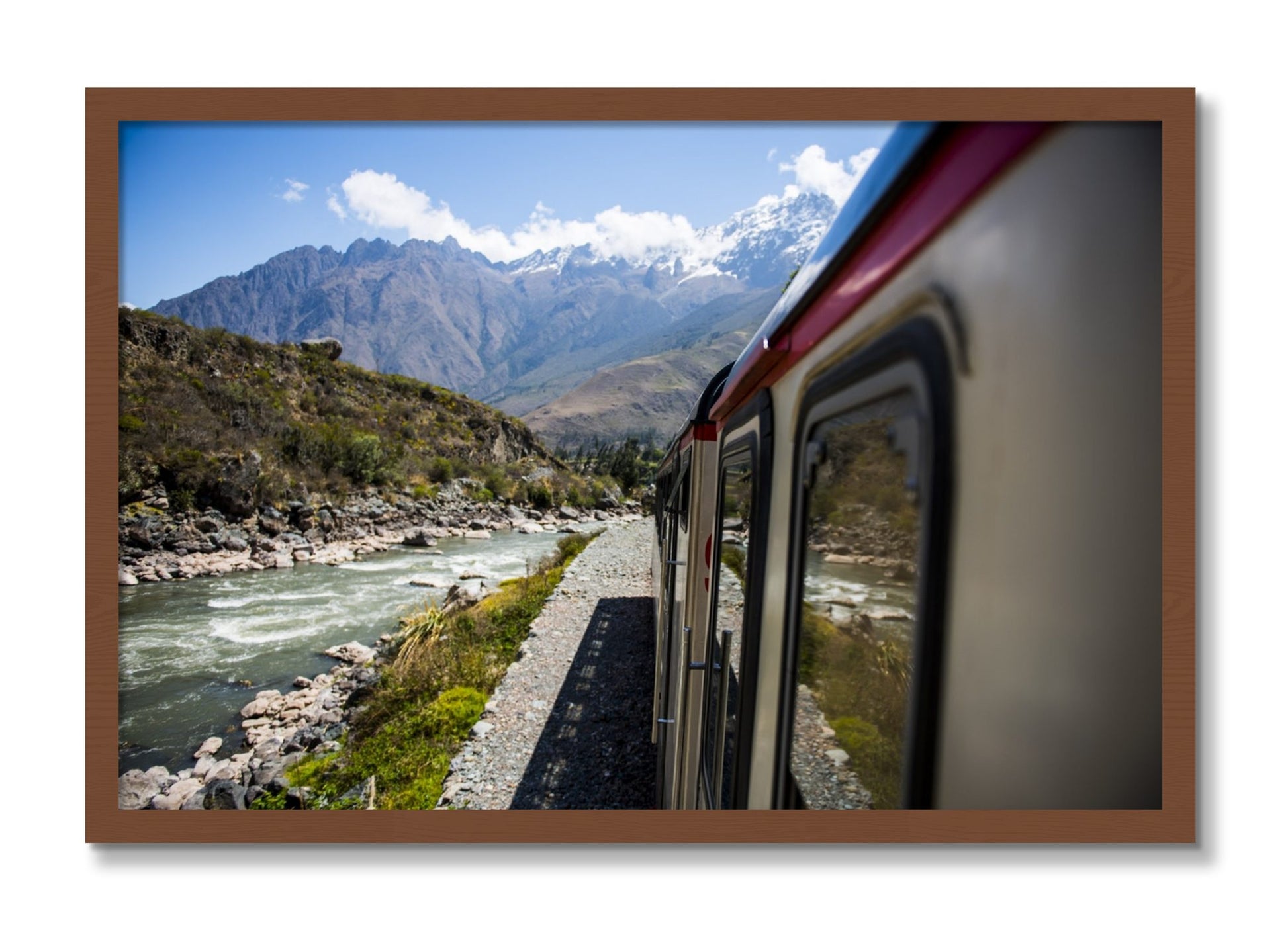 Framed photograph of Cusco To Aagua Caliente by Dylan Ozanich, Walnut frame, Full Bleed