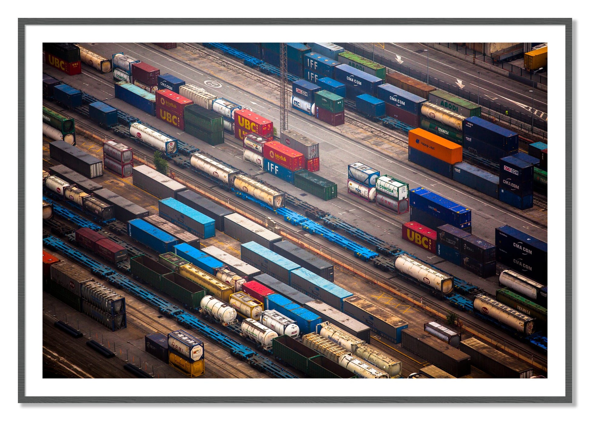Framed photograph of Distribute by Dylan Ozanich, Grey frame, Borders