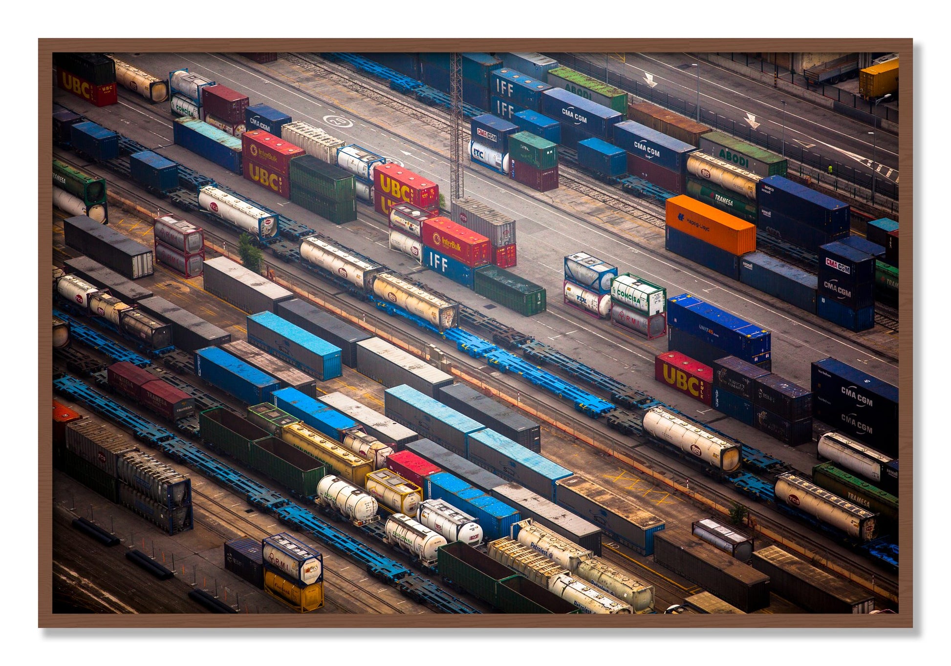 Framed photograph of Distribute by Dylan Ozanich, Walnut frame, Full Bleed