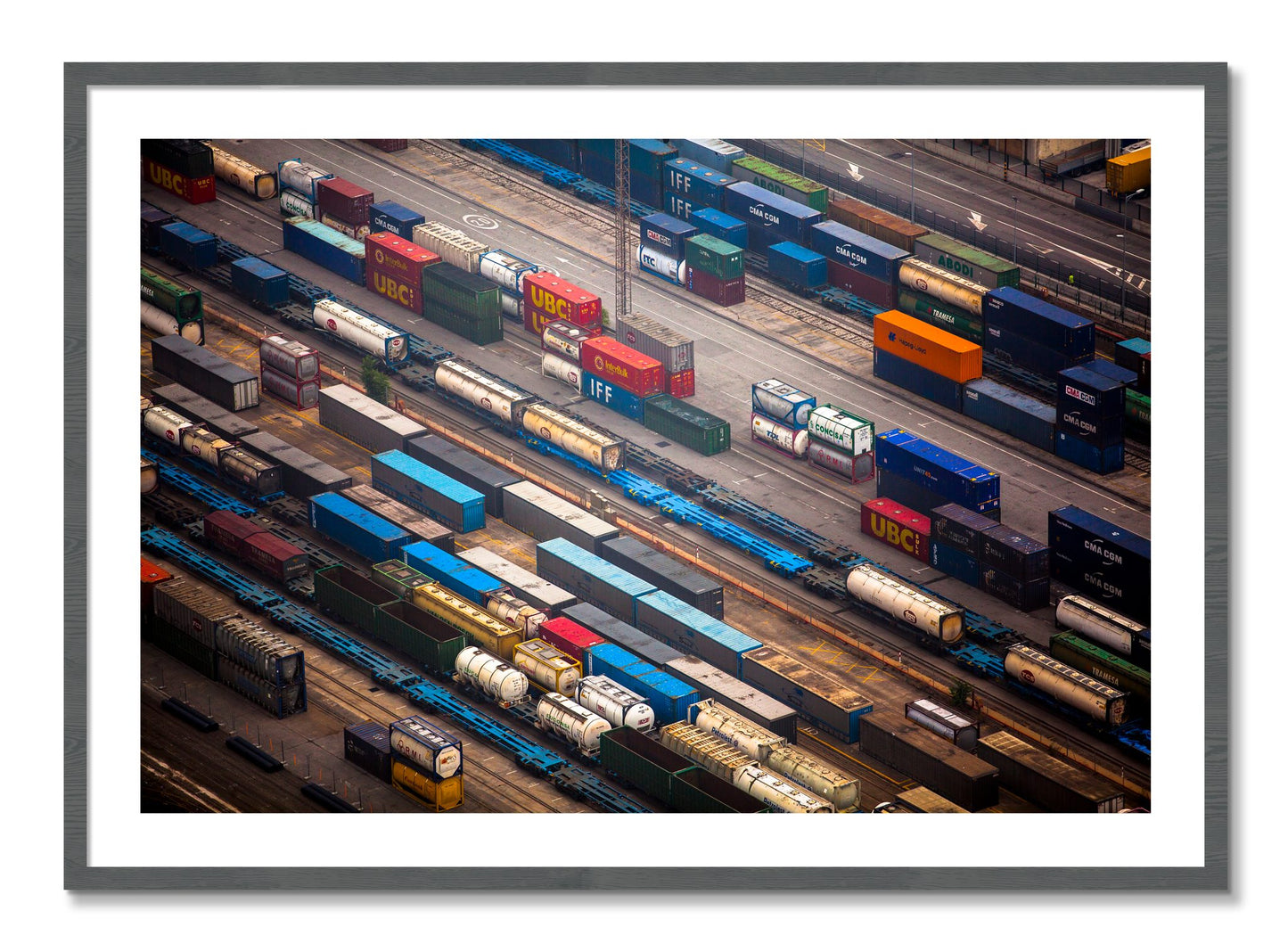Framed photograph of Distribute by Dylan Ozanich, Grey frame, Borders