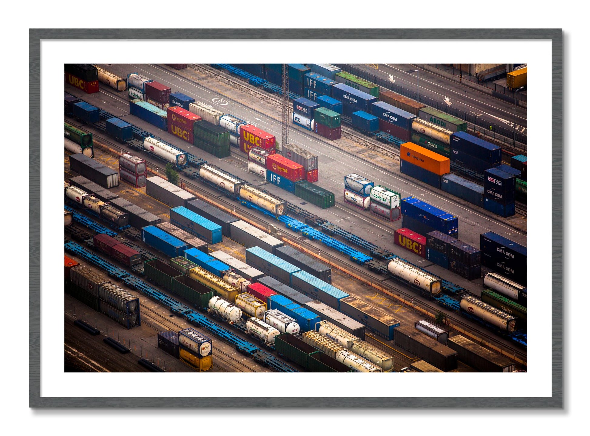 Framed photograph of Distribute by Dylan Ozanich, Grey frame, Borders