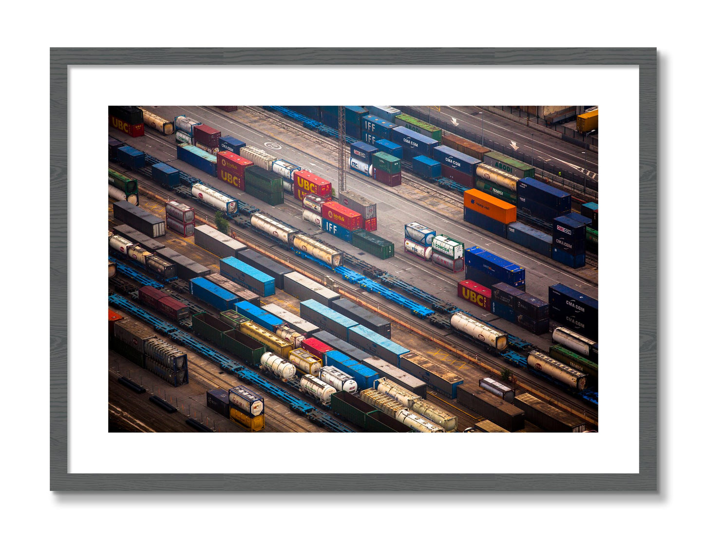 Framed photograph of Distribute by Dylan Ozanich, Grey frame, Borders