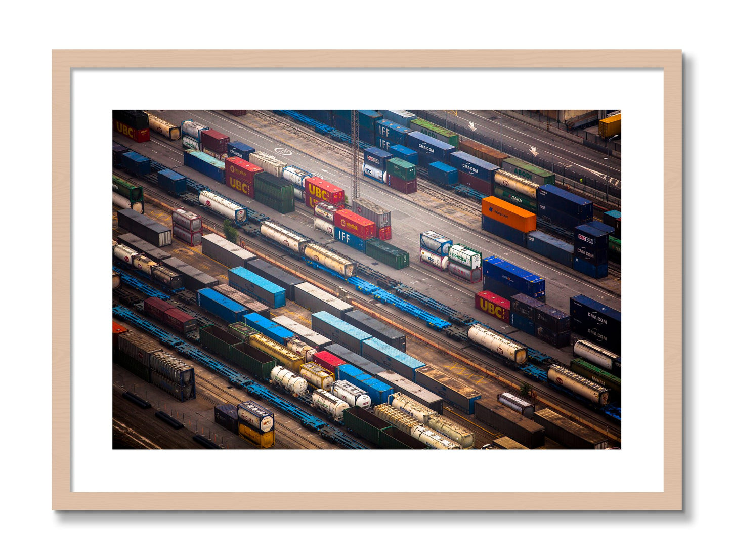 Framed photograph of Distribute by Dylan Ozanich, Maple frame, Borders