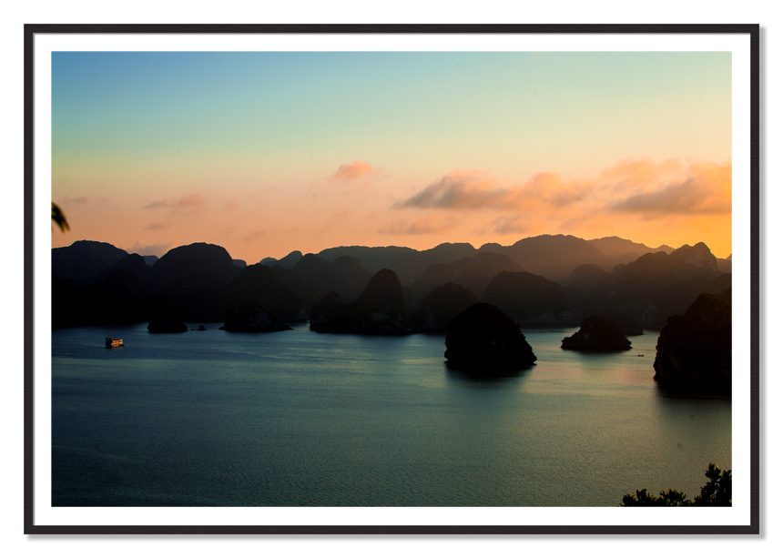 Dusk At Sea by Dylan Ozanich, 48×72 print with a White Border in a Black Walnut frame