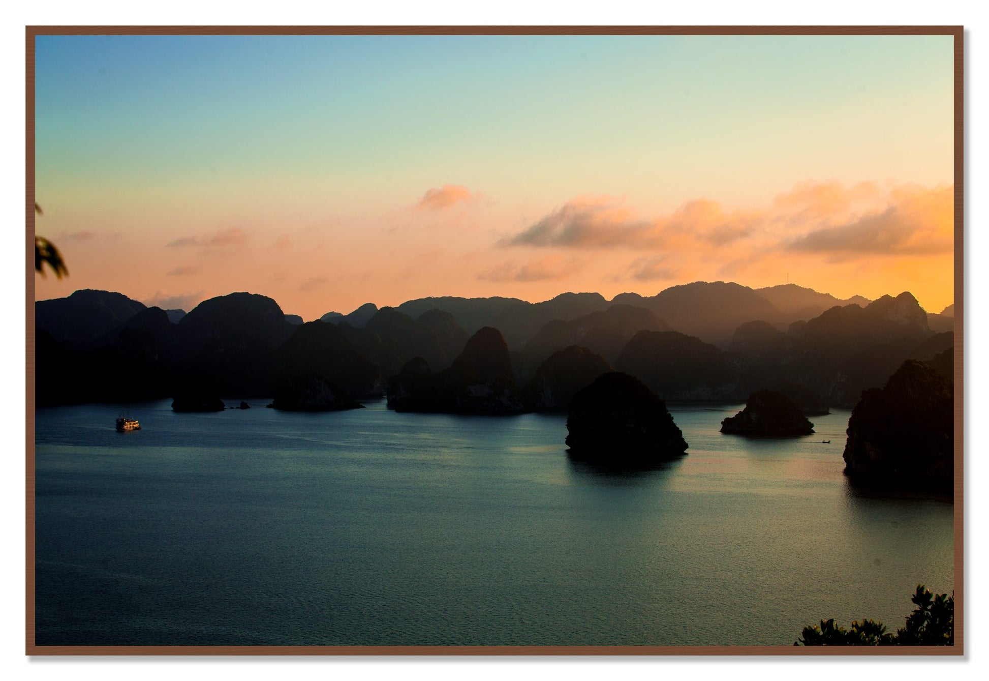 Dusk At Sea by Dylan Ozanich, 48×72 Full Bleed Print in a Walnut frame