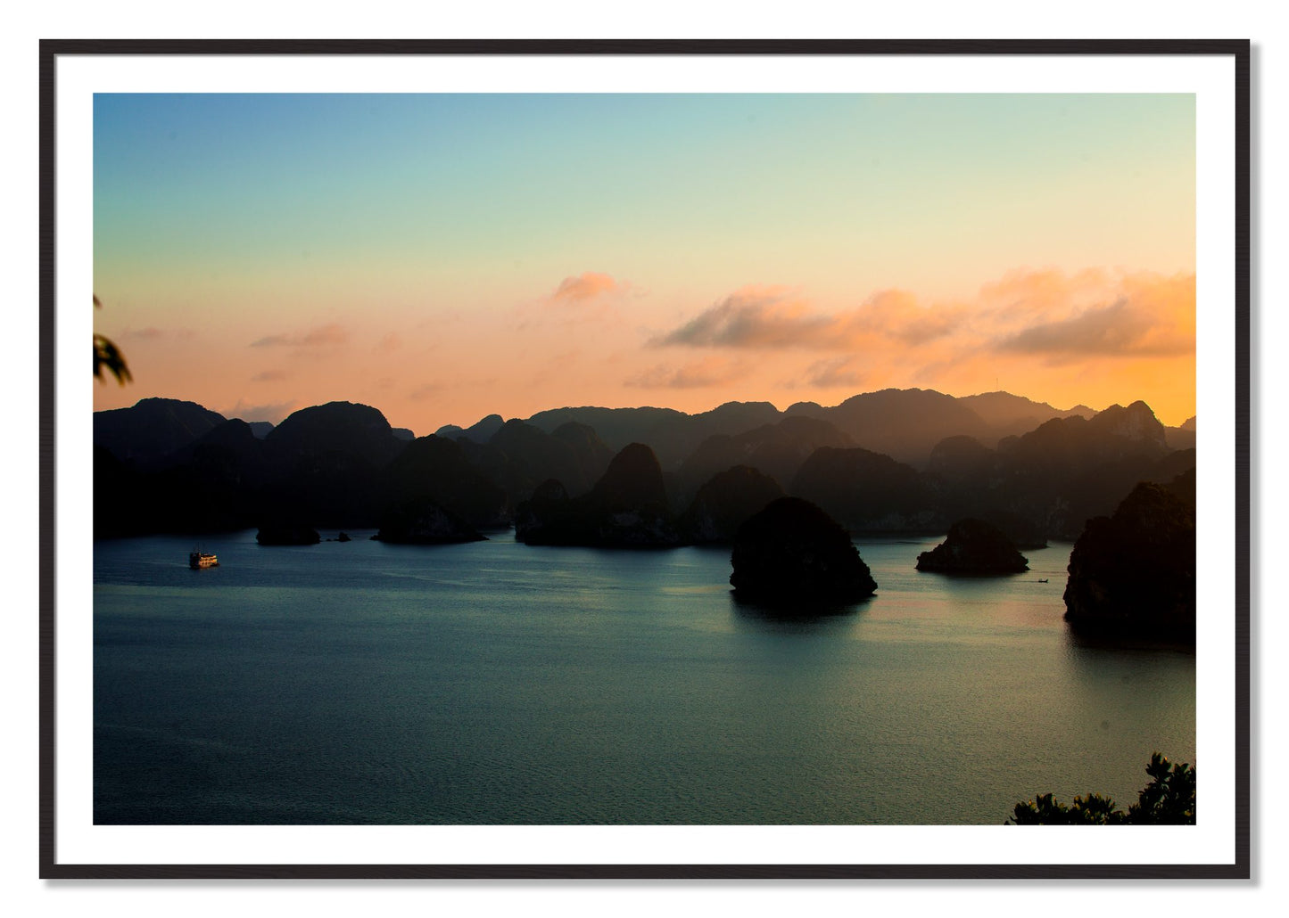 Framed photograph of Dusk At Sea by Dylan Ozanich, Black Walnut frame, Borders