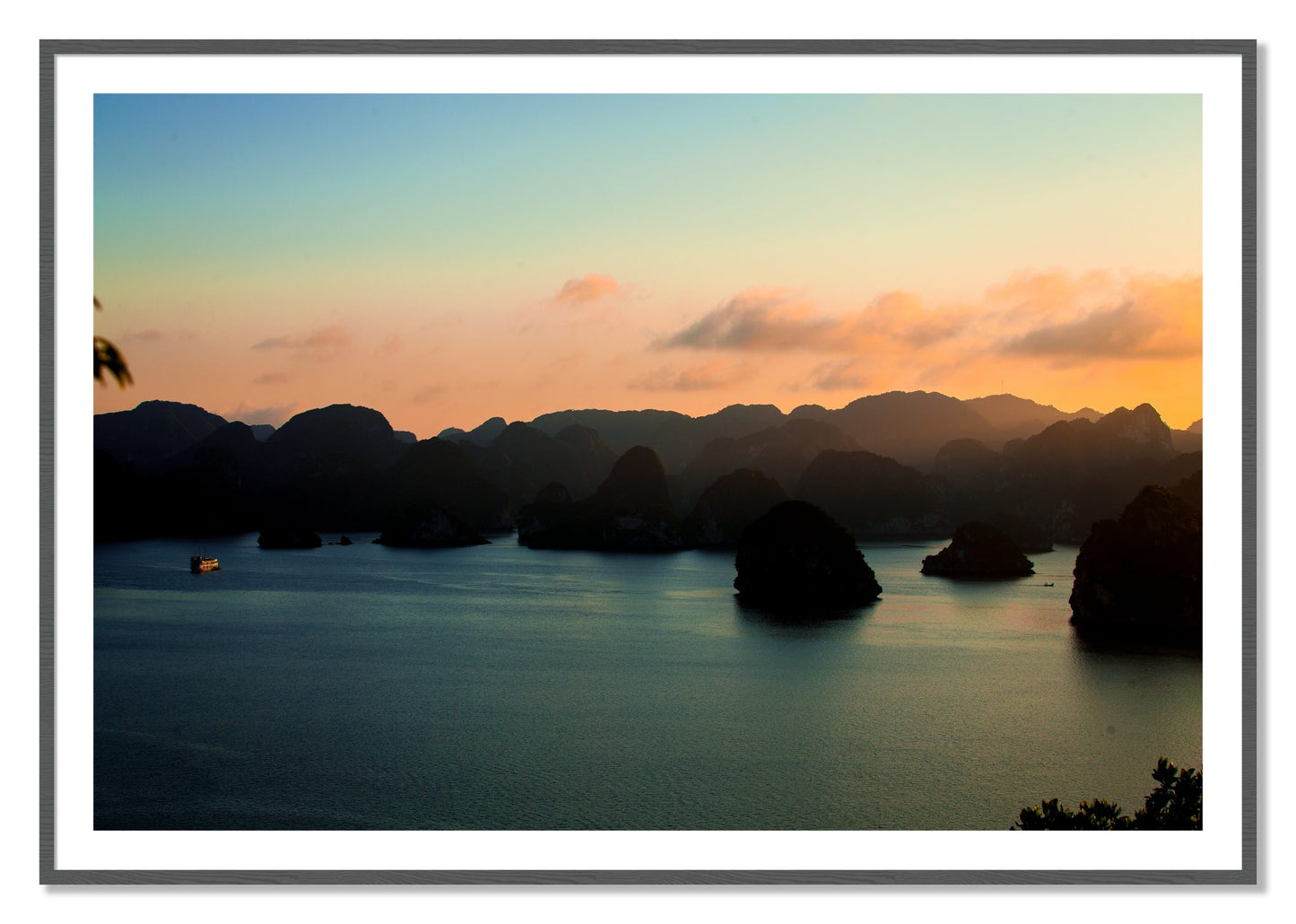 Framed photograph of Dusk At Sea by Dylan Ozanich, Grey frame, Borders