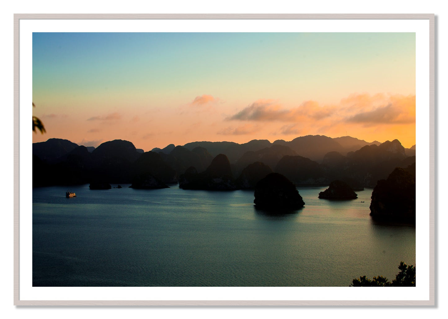 Framed photograph of Dusk At Sea by Dylan Ozanich, White Maple frame, Borders