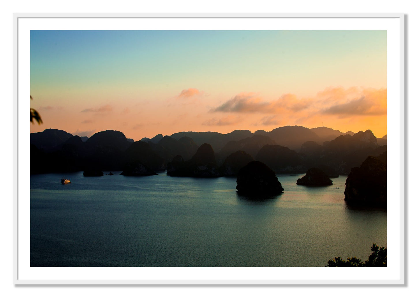 Framed photograph of Dusk At Sea by Dylan Ozanich, White frame, Borders