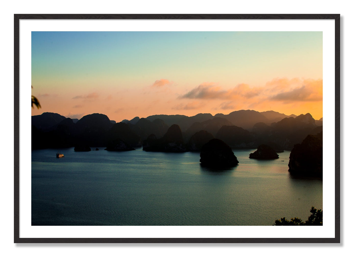 Framed photograph of Dusk At Sea by Dylan Ozanich, Black Walnut frame, Borders