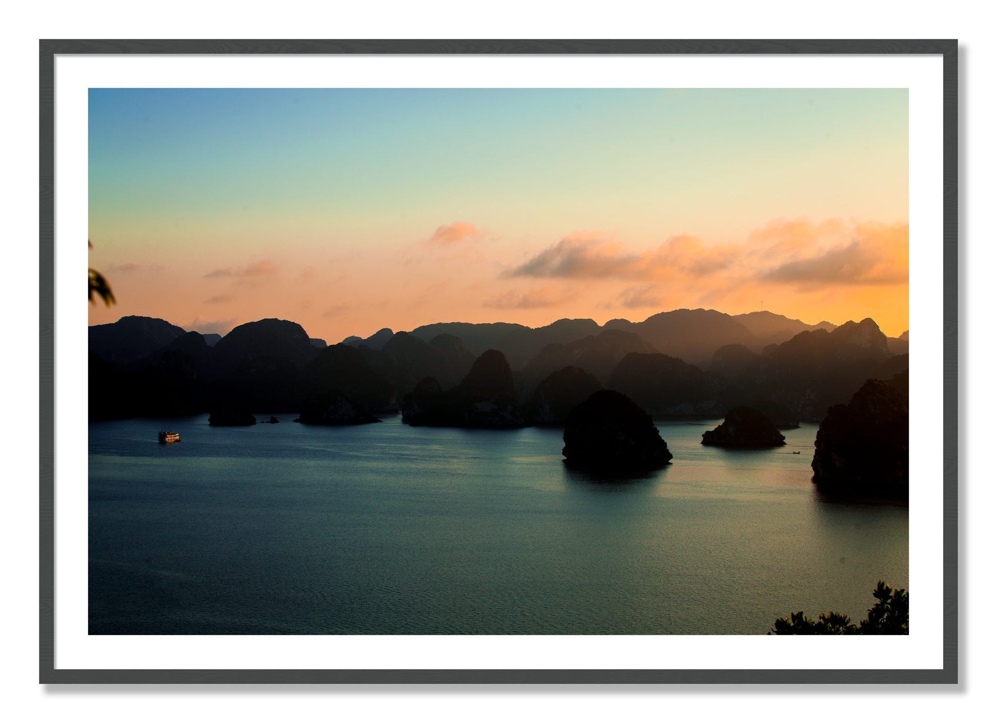 Framed photograph of Dusk At Sea by Dylan Ozanich, Grey frame, Borders