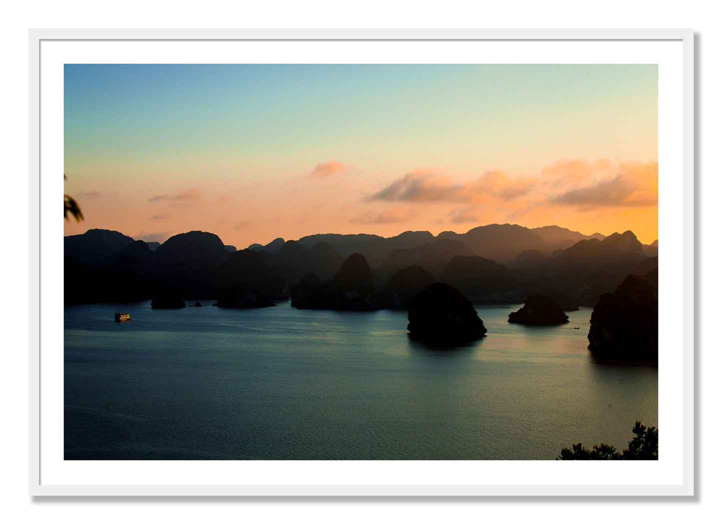 Framed photograph of Dusk At Sea by Dylan Ozanich, White frame, Borders