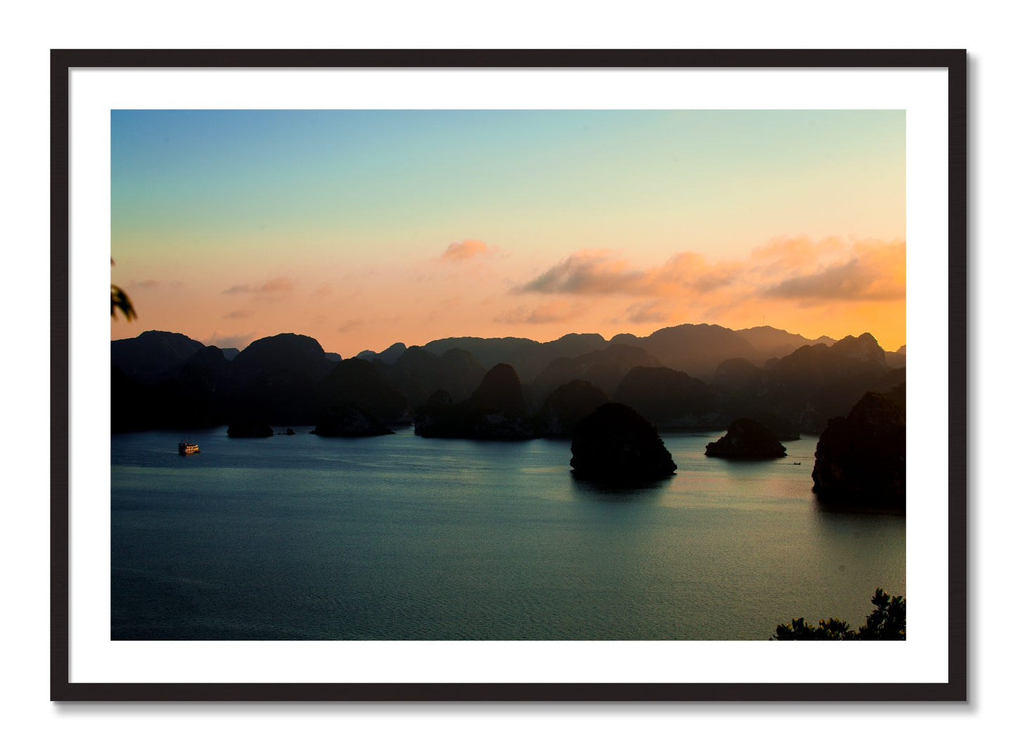 Framed photograph of Dusk At Sea by Dylan Ozanich, Black Walnut frame, Borders