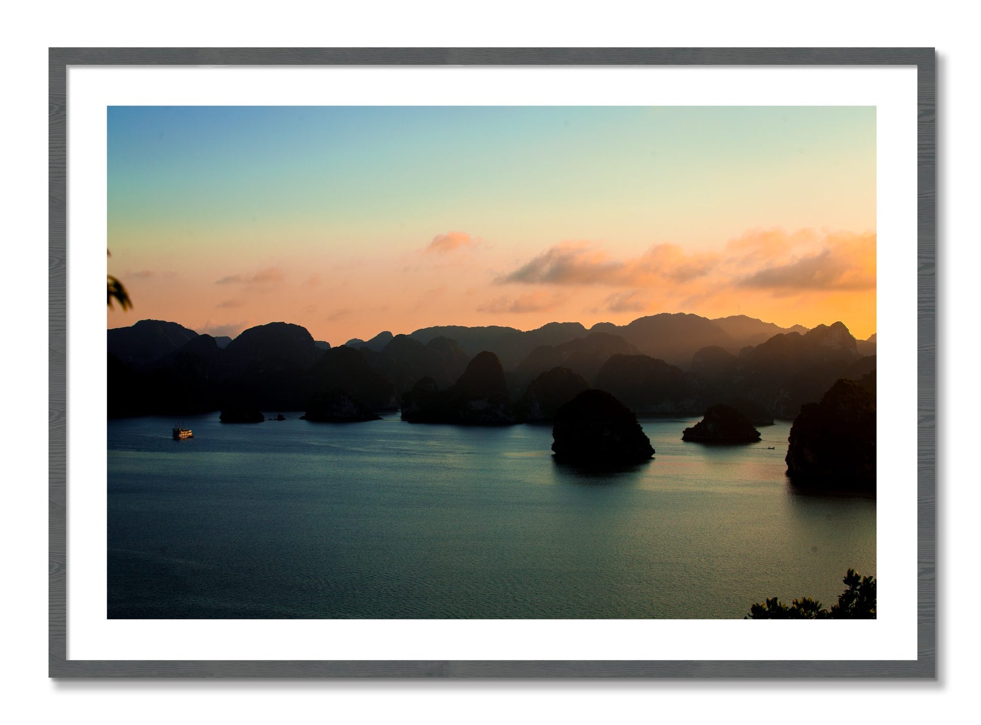 Framed photograph of Dusk At Sea by Dylan Ozanich, Grey frame, Borders