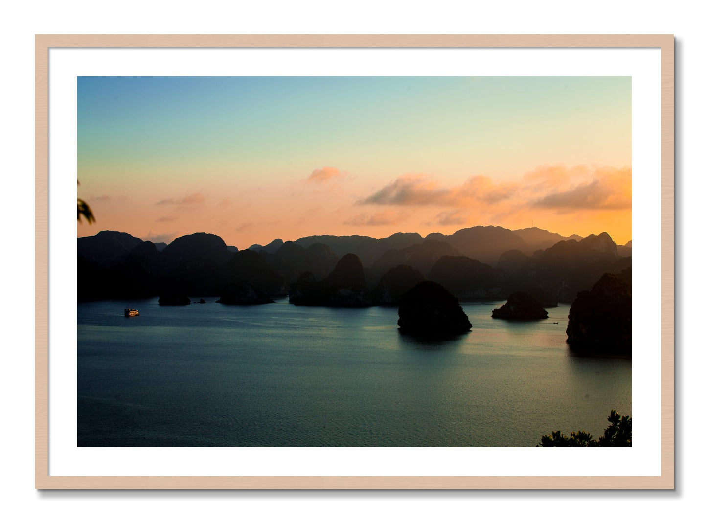 Framed photograph of Dusk At Sea by Dylan Ozanich, Maple frame, Borders