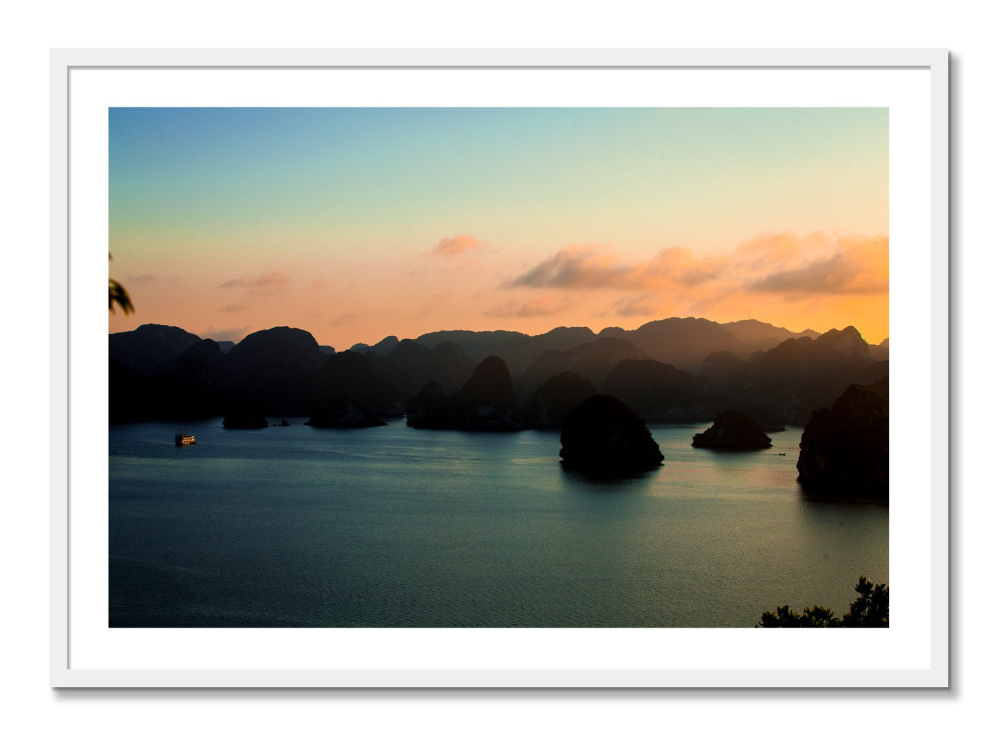 Framed photograph of Dusk At Sea by Dylan Ozanich, White frame, Full Bleed