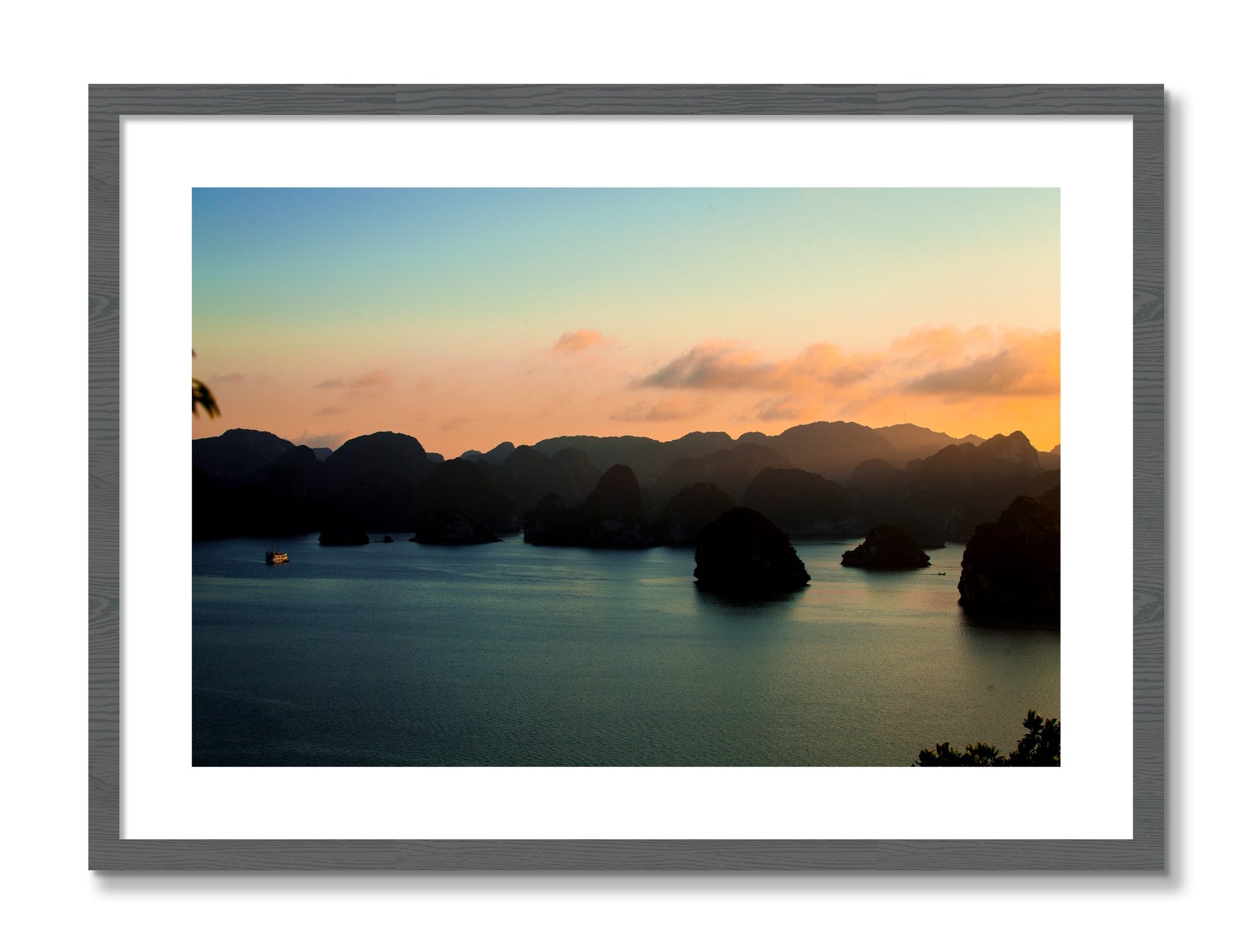 Framed photograph of Dusk At Sea by Dylan Ozanich, Grey frame, Borders