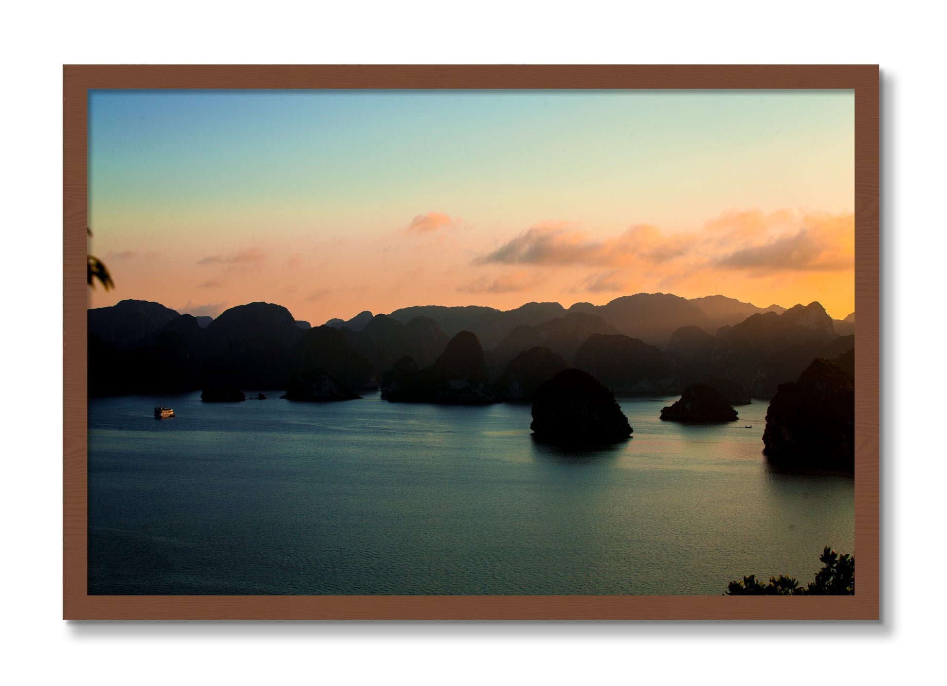 Framed photograph of Dusk At Sea by Dylan Ozanich, Walnut frame, Full Bleed