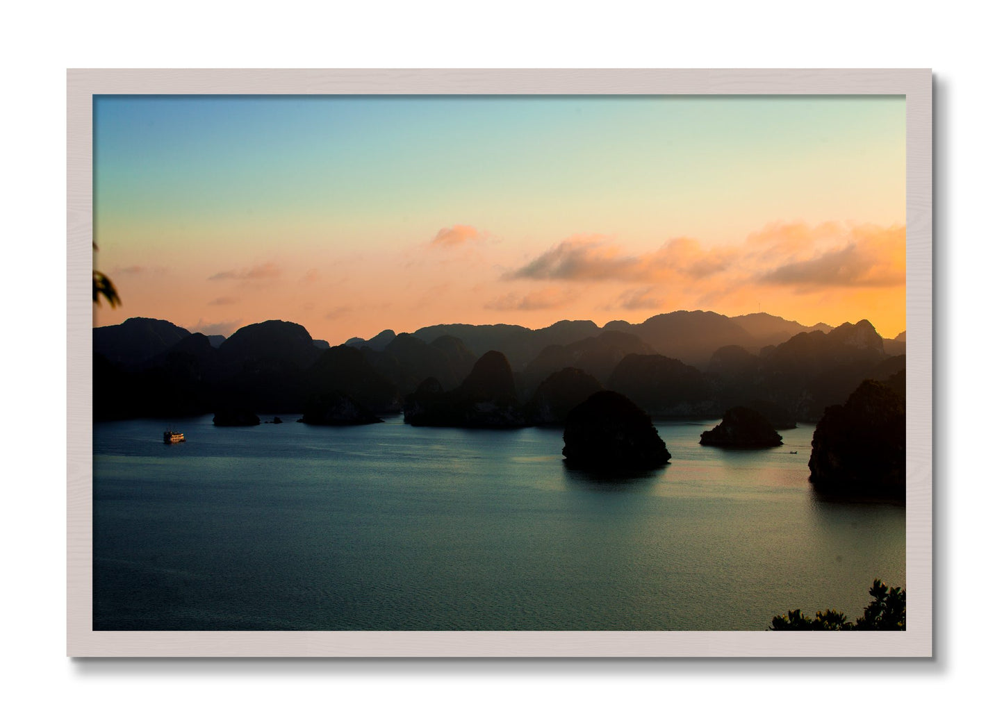Framed photograph of Dusk At Sea by Dylan Ozanich, White Maple frame, Full Bleed