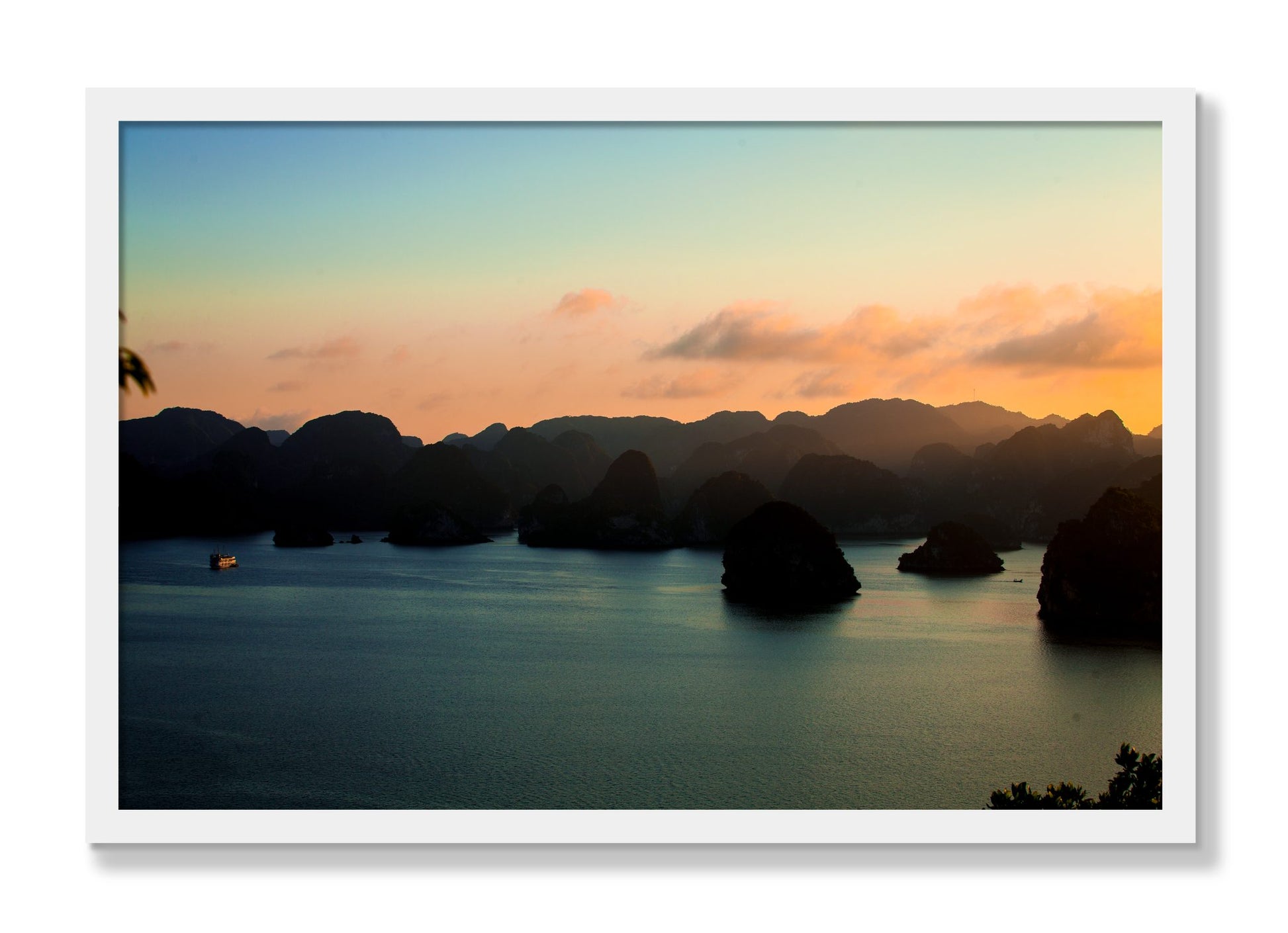 Framed photograph of Dusk At Sea by Dylan Ozanich, White frame, Full Bleed