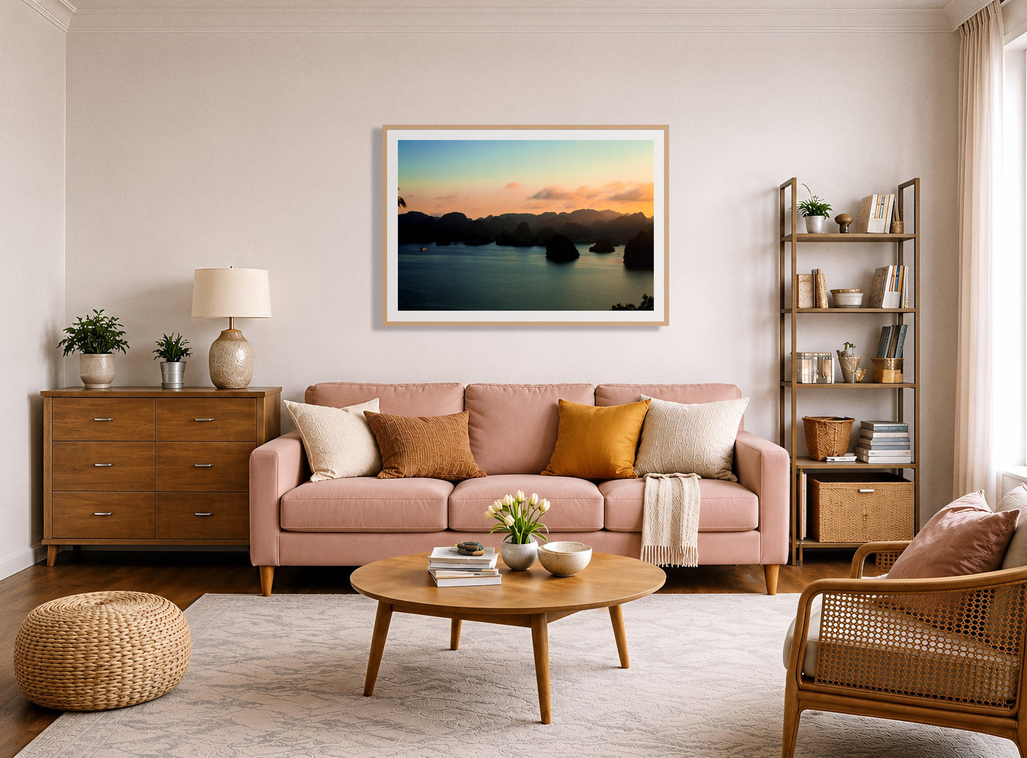 Framed photograph of Dusk At Sea by Dylan Ozanich displayed on a wall