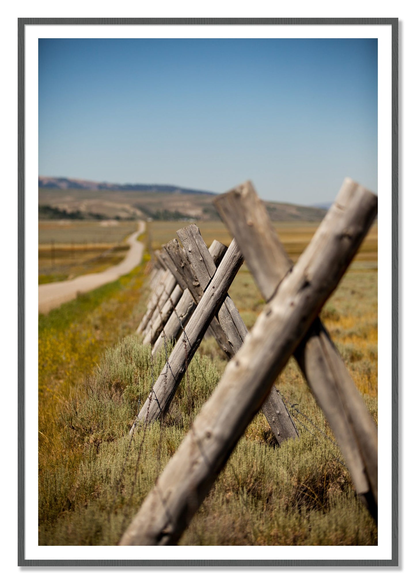 Exit Zero by Dylan Ozanich, 48×72 print with a White Border in a Grey frame