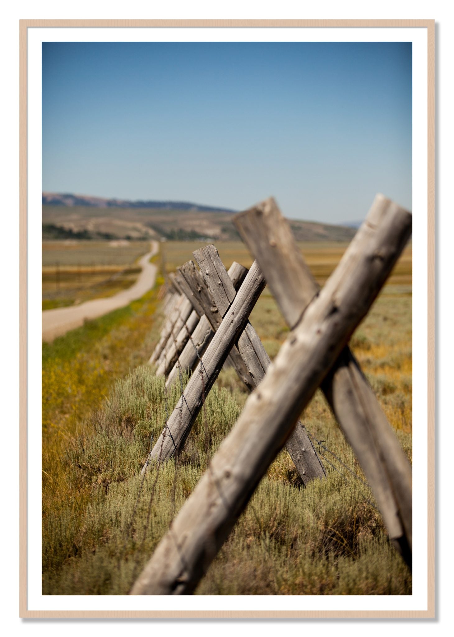 Exit Zero by Dylan Ozanich, 48×72 print with a White Border in a Maple frame