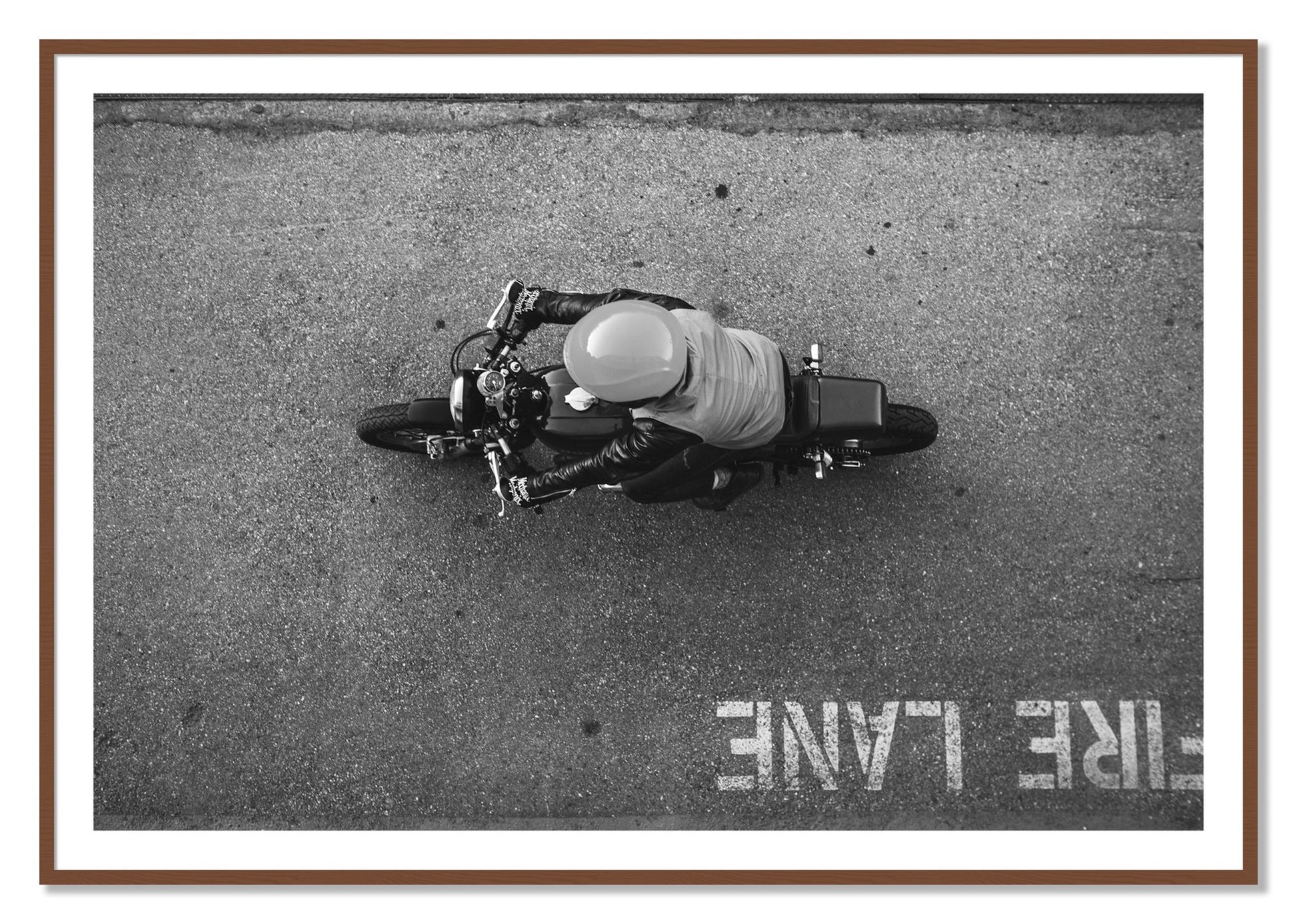 Framed photograph of Fire Lane by Dylan Ozanich, Walnut frame, Borders