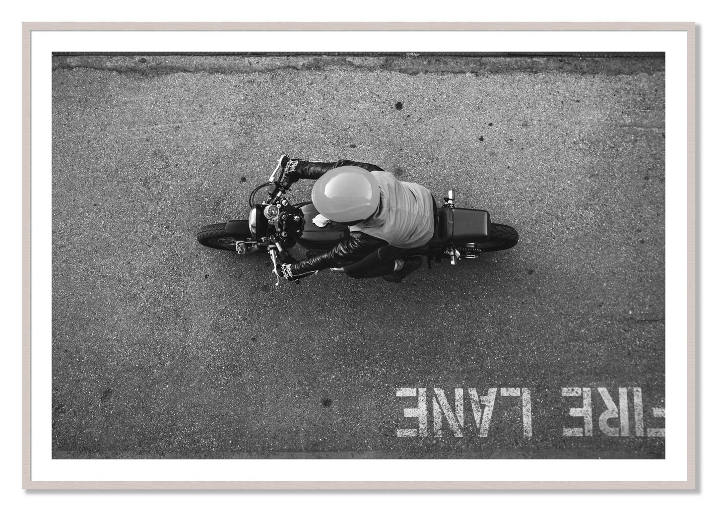 Framed photograph of Fire Lane by Dylan Ozanich, White Maple frame, Borders