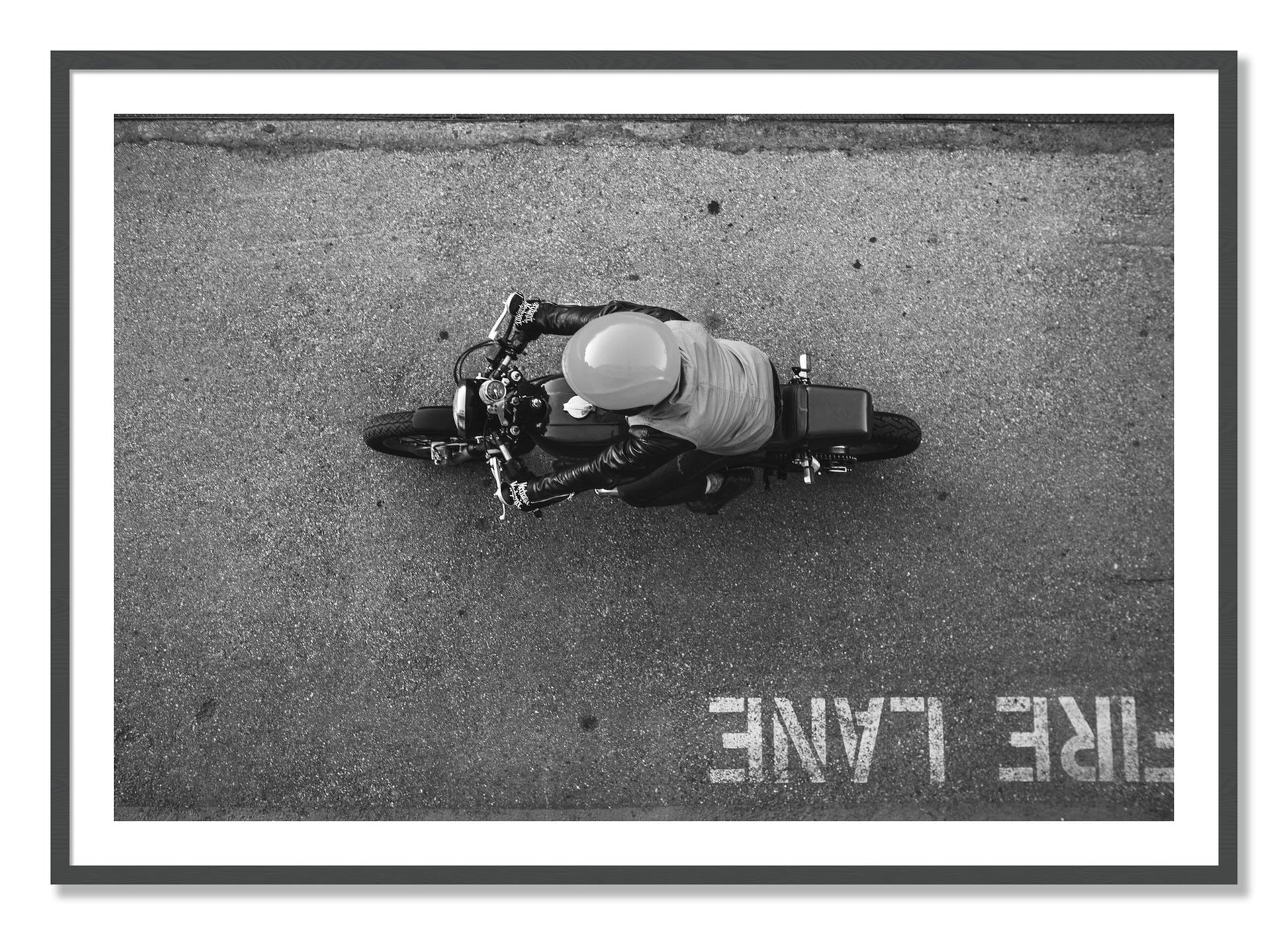 Framed photograph of Fire Lane by Dylan Ozanich, Grey frame, Borders
