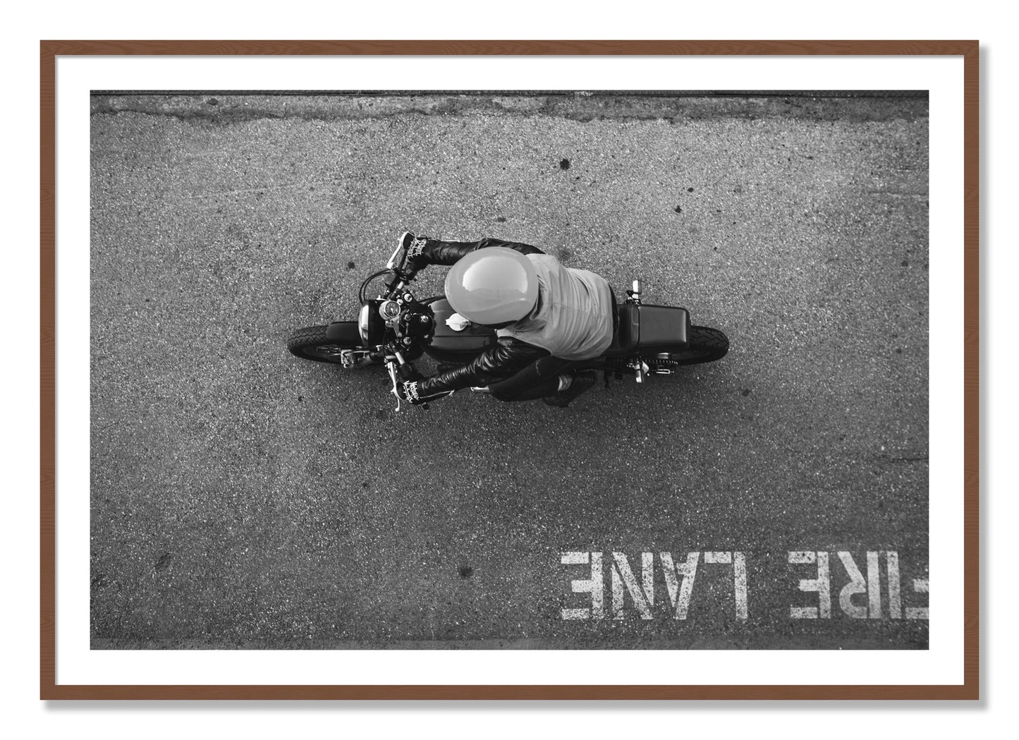 Framed photograph of Fire Lane by Dylan Ozanich, Walnut frame, Borders