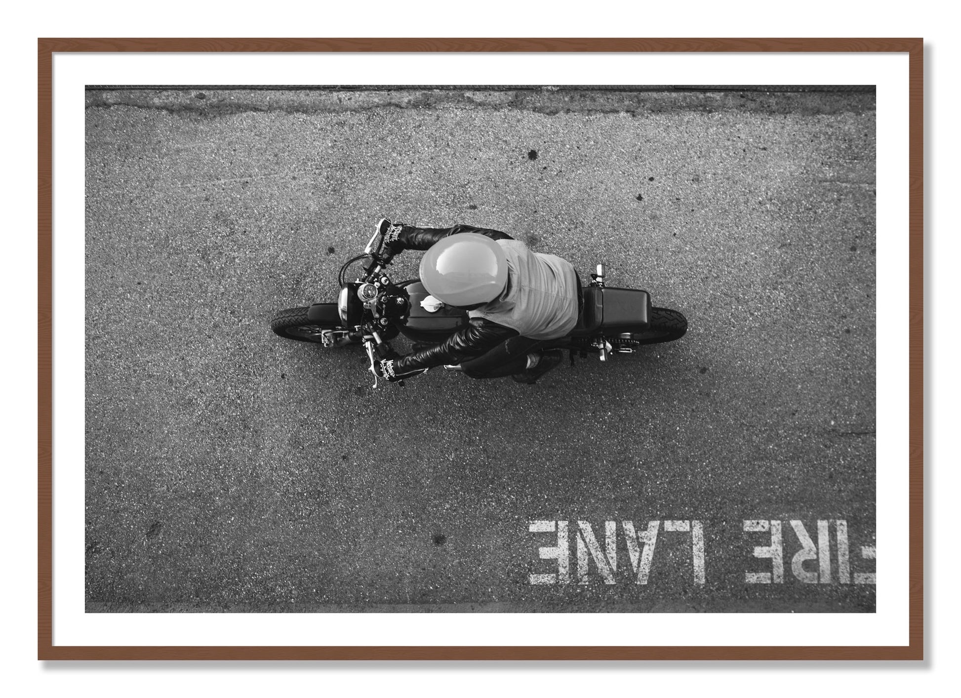 Framed photograph of Fire Lane by Dylan Ozanich, Walnut frame, Borders