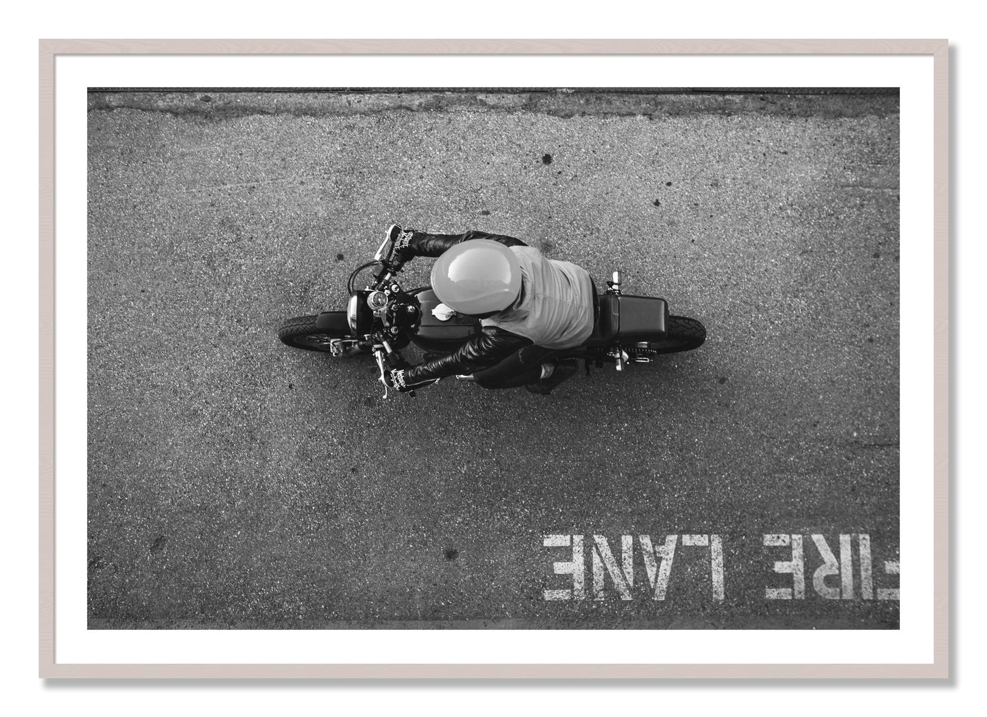 Framed photograph of Fire Lane by Dylan Ozanich, White Maple frame, Borders