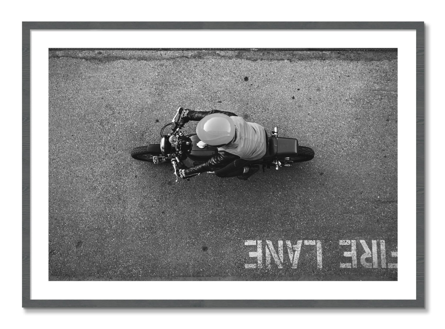 Framed photograph of Fire Lane by Dylan Ozanich, Grey frame, Borders
