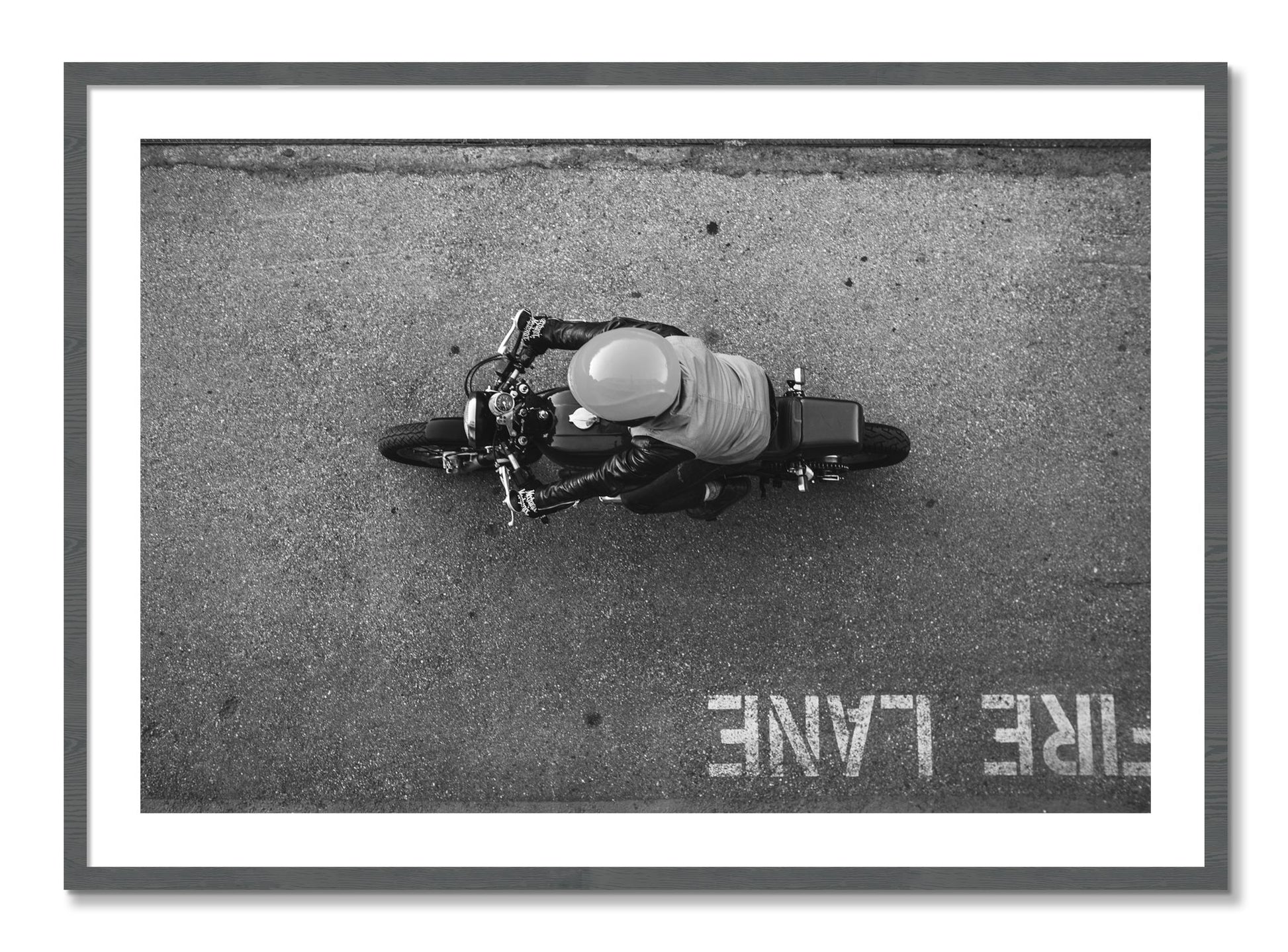 Framed photograph of Fire Lane by Dylan Ozanich, Grey frame, Borders