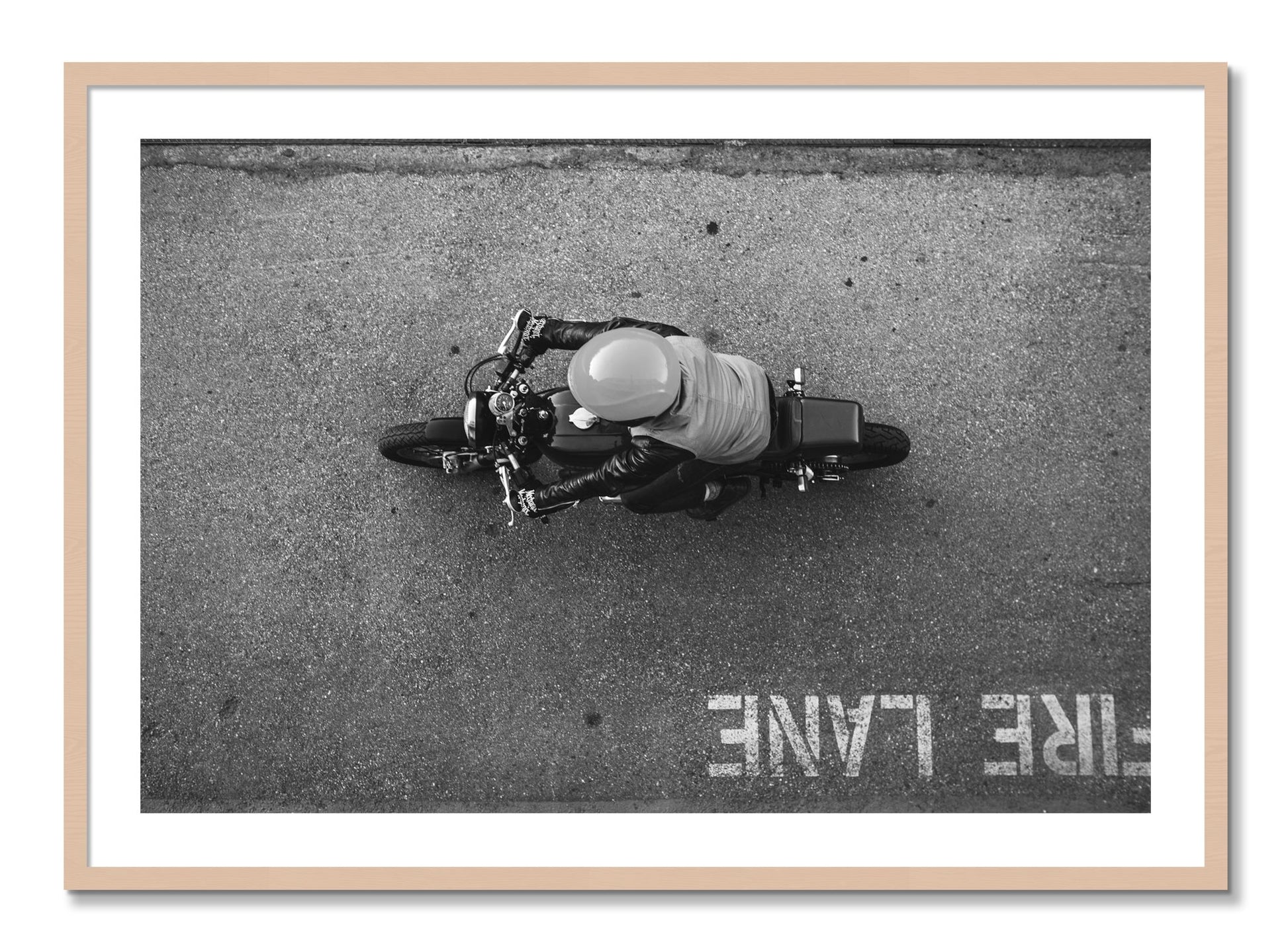 Framed photograph of Fire Lane by Dylan Ozanich, Maple frame, Borders