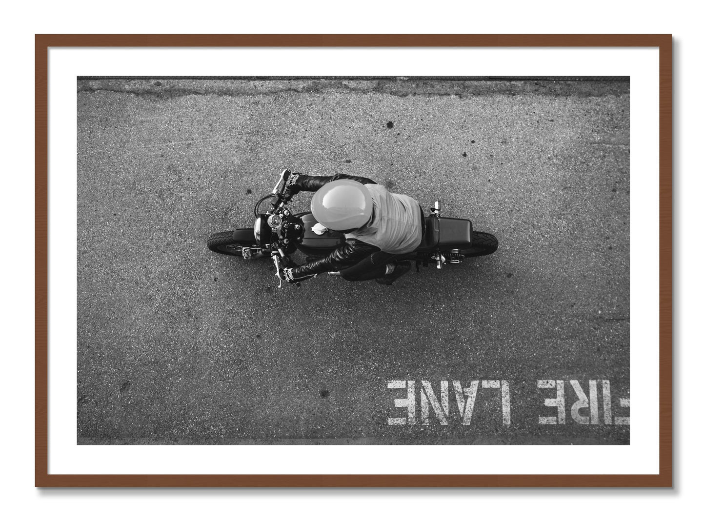 Framed photograph of Fire Lane by Dylan Ozanich, Walnut frame, Borders