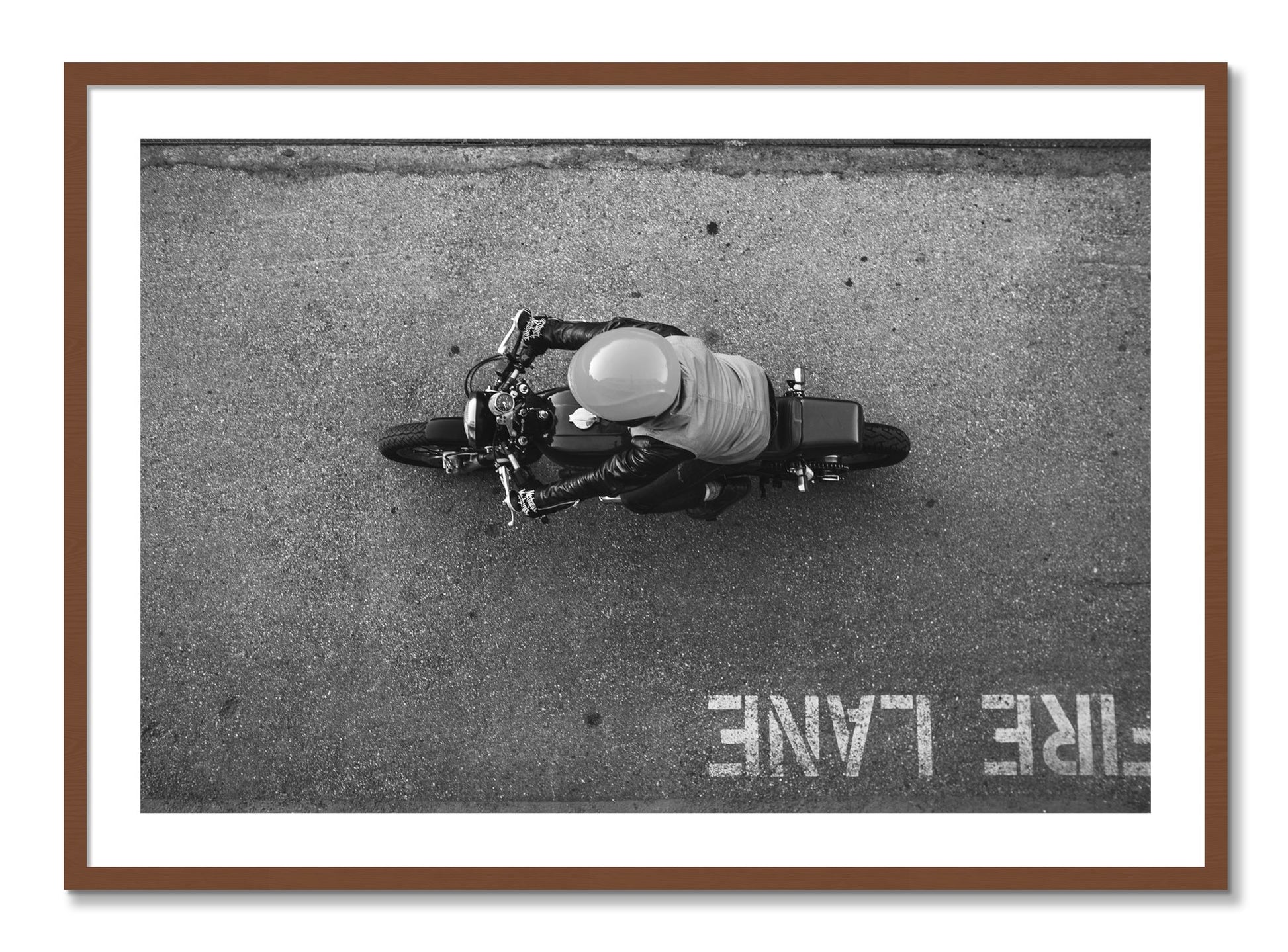 Framed photograph of Fire Lane by Dylan Ozanich, Walnut frame, Borders