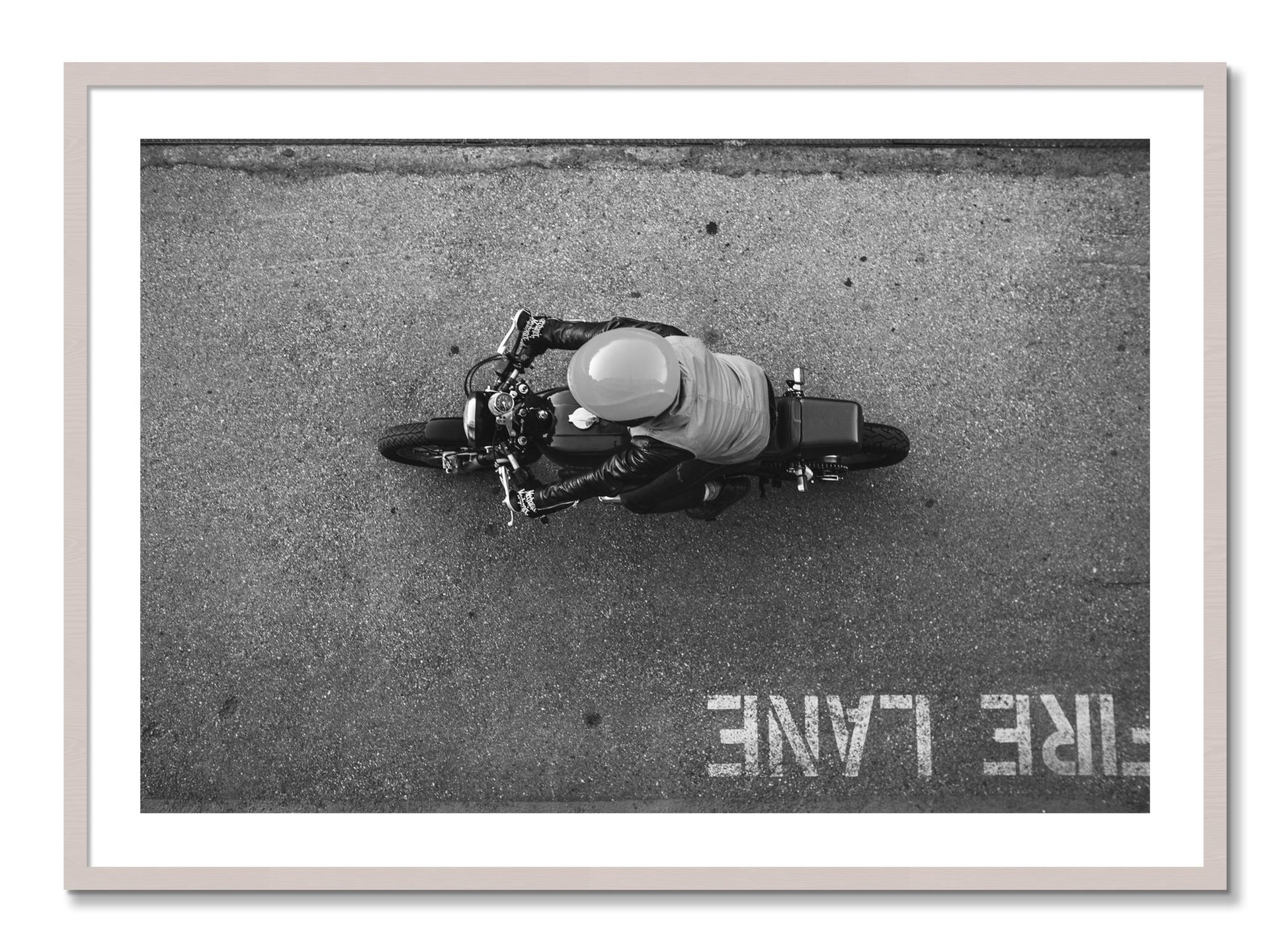 Framed photograph of Fire Lane by Dylan Ozanich, White Maple frame, Borders