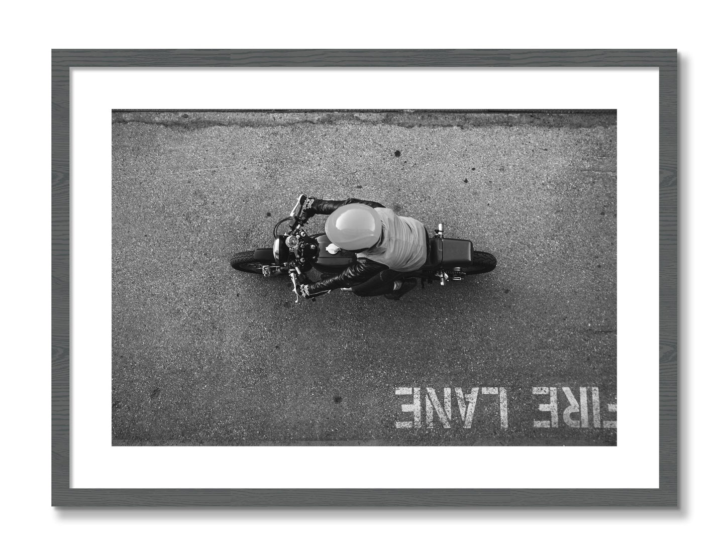 Framed photograph of Fire Lane by Dylan Ozanich, Grey frame, Borders