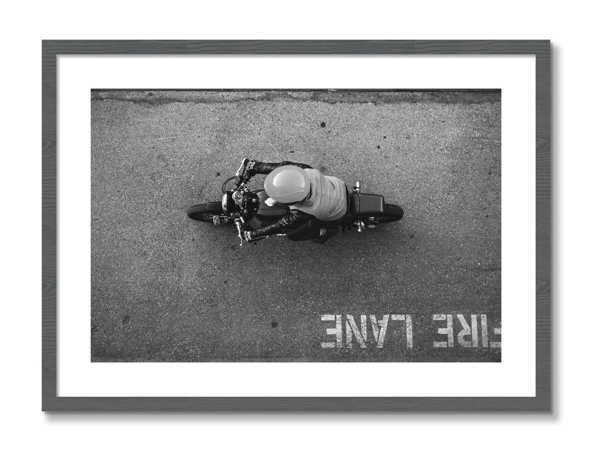 Framed photograph of Fire Lane by Dylan Ozanich, Grey frame, Borders