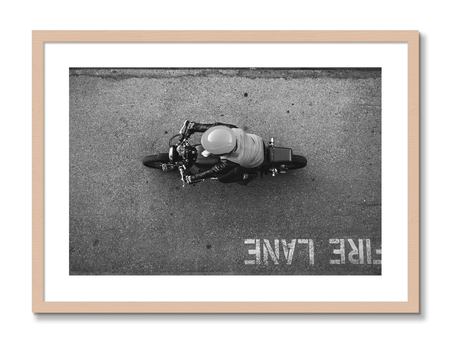 Framed photograph of Fire Lane by Dylan Ozanich, Maple frame, Borders